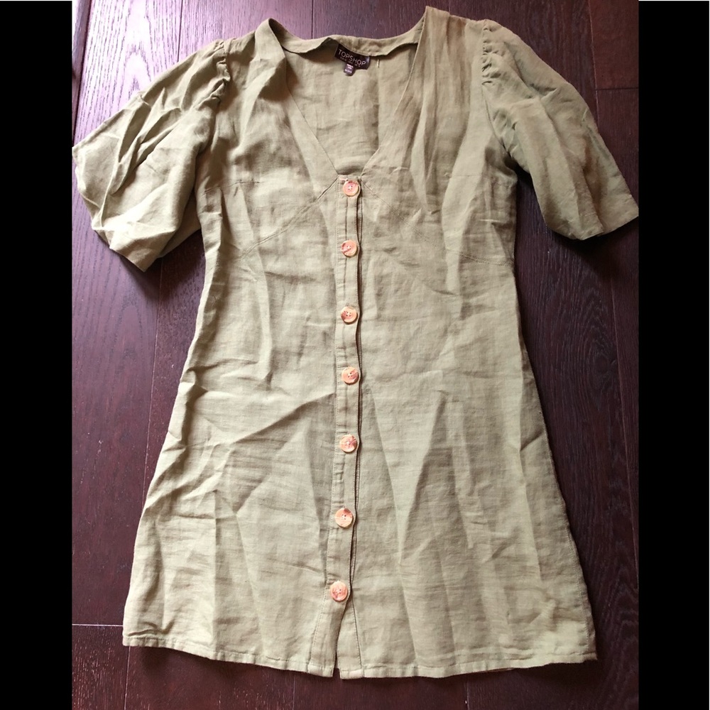 Olive green Linen Dress